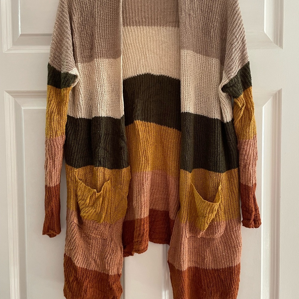 Cozy Striped Open Front Cardigan